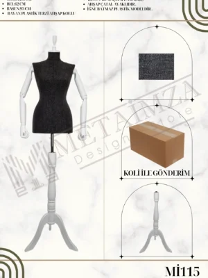 Ahşap Kollu Keten Kumaş Bayan Plastik Terzi