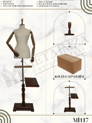 Ahşap Kollu Punto-Keten-Deri Bayan Plastik Terzi