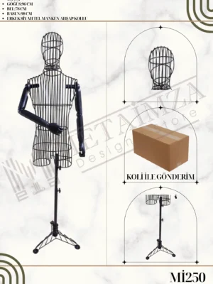 ERKEK SİYAH TEL MANKEN AHŞAP KOLLU