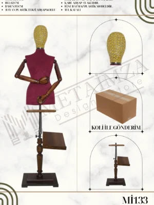 Ahşap Kollu Deri-Keten Bayan Plastik Terzi