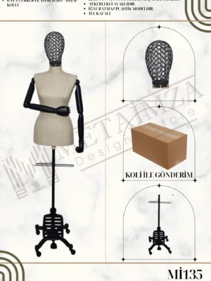 Ahşap Kollu Tekerlekli Bayan-Erkek Plastik Terzi